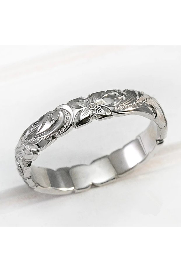 6 F531 Huitan Simple Stylish Carved Flower Design Women Ring Anniversary Gift Graceful Female Finger