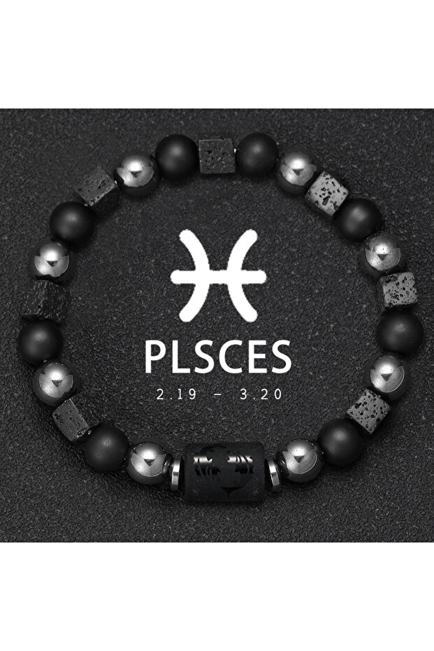 18-19cm Pisces 12 Constellation Zodiac Bracele Signs Beads Couples Bracelet Square Volcanic Stone El