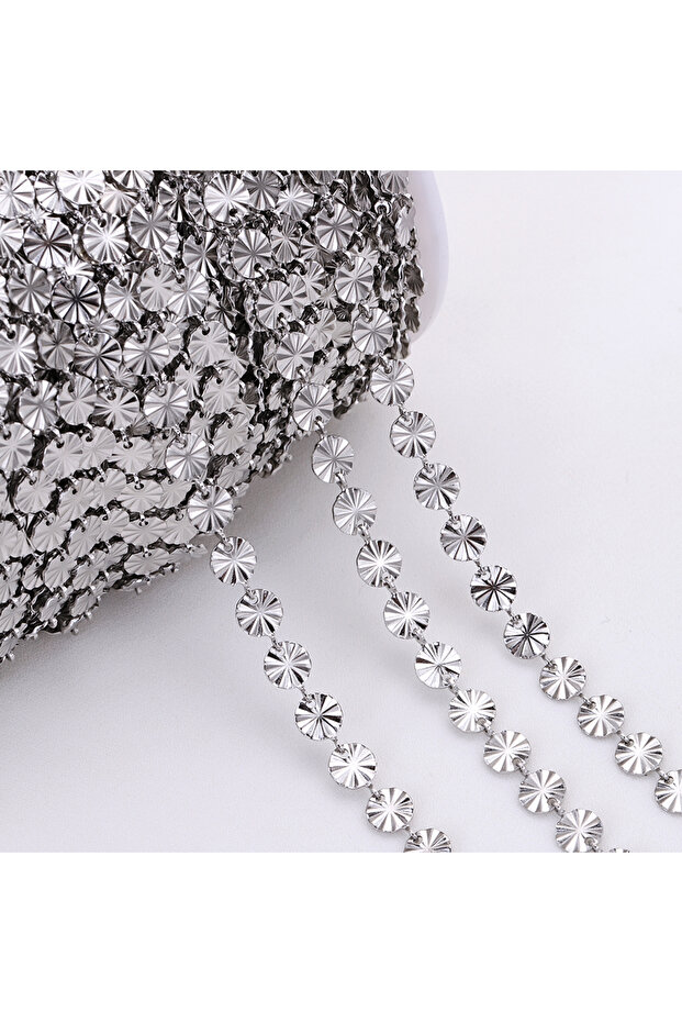 4mm-1meter Steel Color 1 Meter Stainless Steel Round Embossing Small Discs Chains for DIY Necklace B