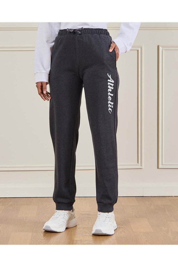 Senior Girls Black Printed Track Pants