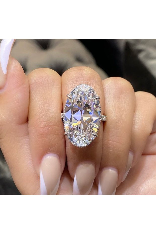 10 F1419 Huitan Luxury Big Oval Cubic Zirconia Crystal Rings Women Wedding Accessories High-quality
