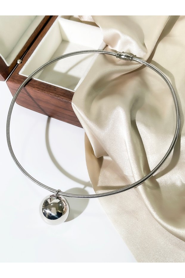 Silver Peri'sbox Simple Imitation Pearl Globular Pendant Necklace for Women Stainless Steel Gold Pla