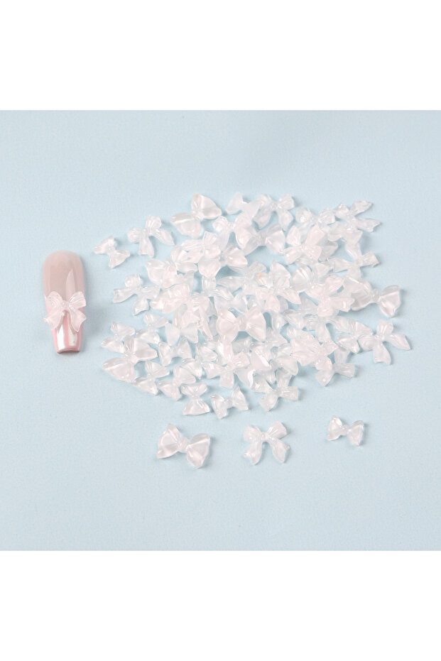white 50pcs 50PCS Mixed 3D White Bow Ribbon Resin Manicure Nail Decoration Kawaii Bowknot Nails Art