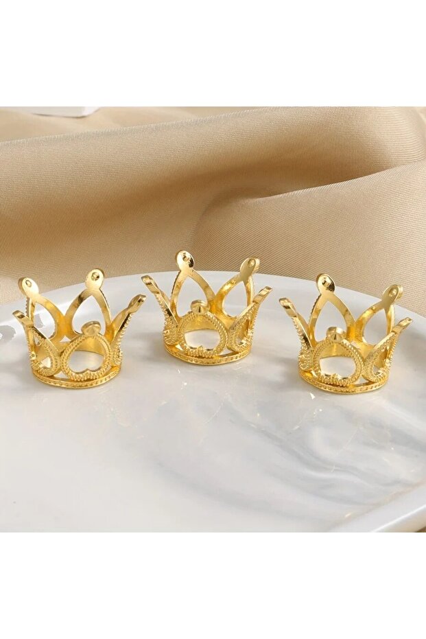 gold 10pcs 10pcs/Bag Hollow Mini Crown Gold/Silver Color Hole Beads For Rings Jewelry Making DIY Han