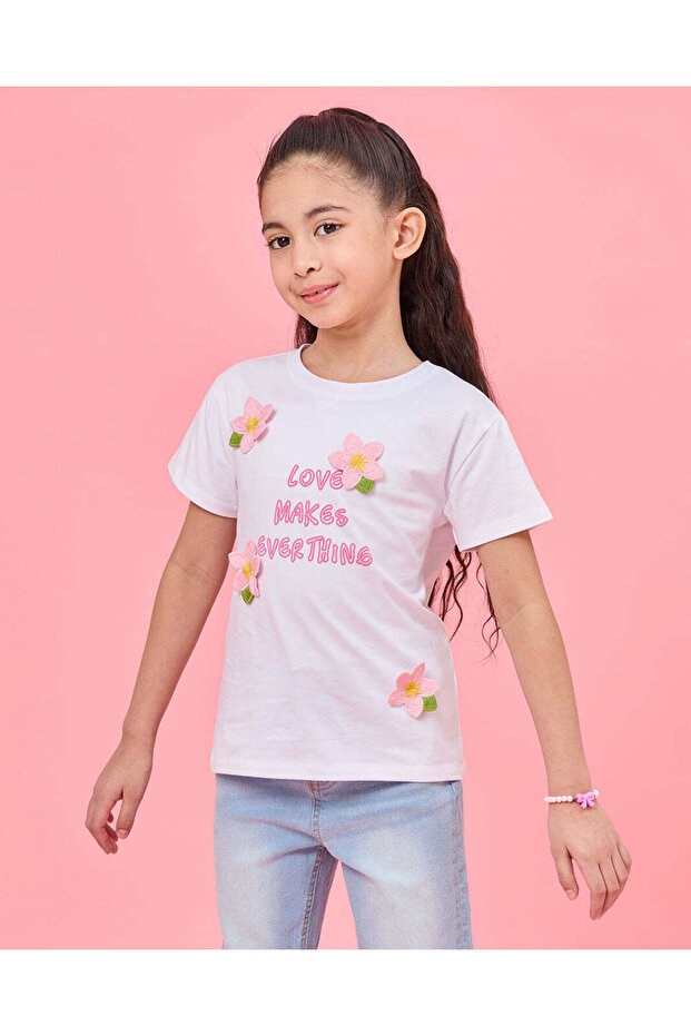Girls White Printed T-Shirt