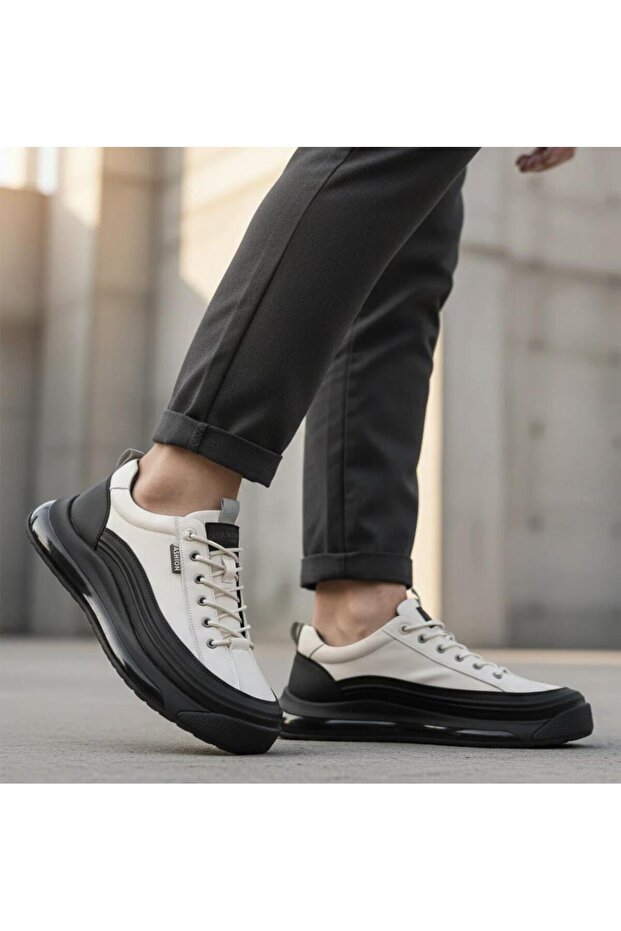 25K500-1 Men's Imported Thick Air Sole Genuine Leather Sneaker Sports Shoes