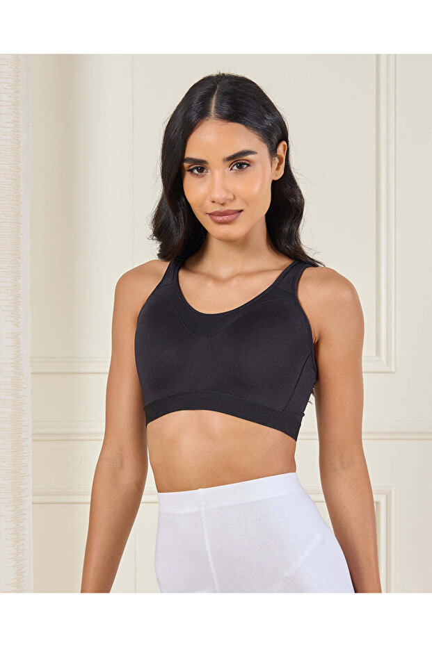 حمالة صدر رياضية مبطنة سوداء سادة للنساء - 1