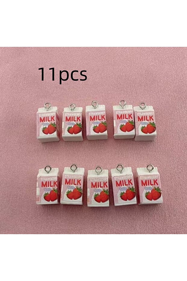 1 11pcs 3D simulation strawberry milk box pendant, DIY jewelry making earrings necklace keychain ac.