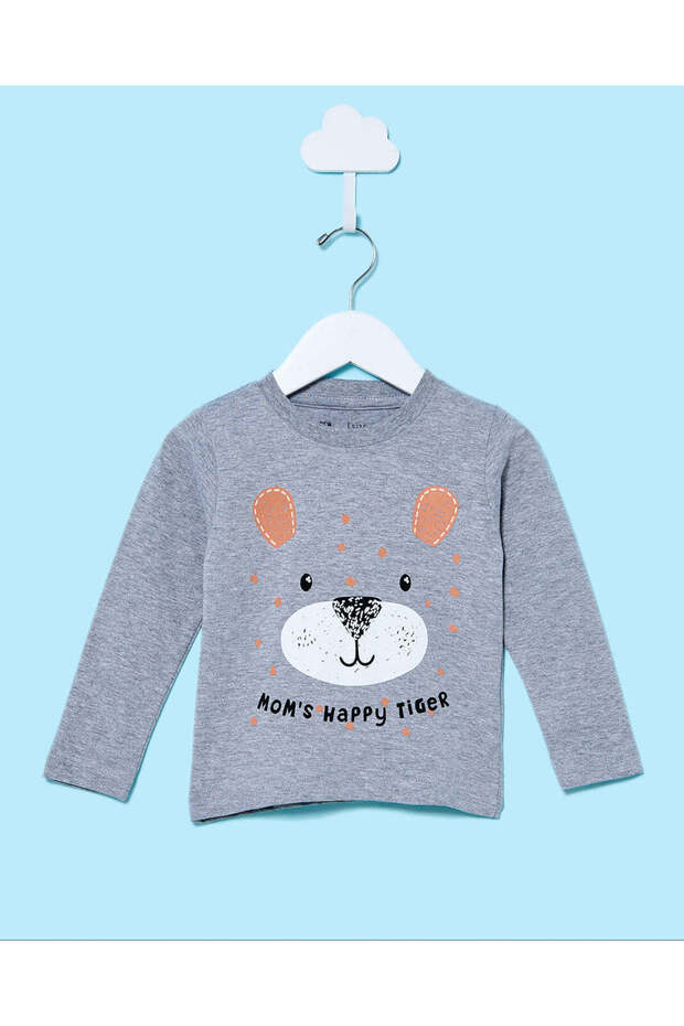 Infant Boys Grey Printed Long Sleeve T-Shirt