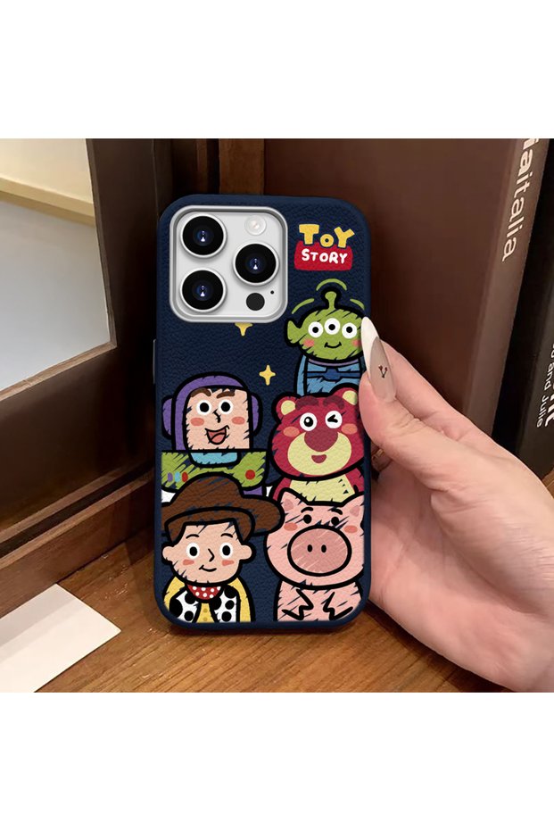 iPhone 16 Pro Max Compatible Blue Leather Texture Silicone Protects Camera Shock-Absorbing Case Cartoon