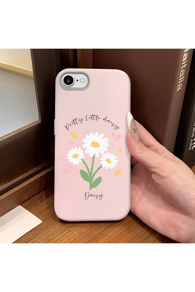 For iPhone 7/8/Se 2020 2022 Compatible Pink Leather Textured Silicone Protects Camera Shock Absorbing Case Flower