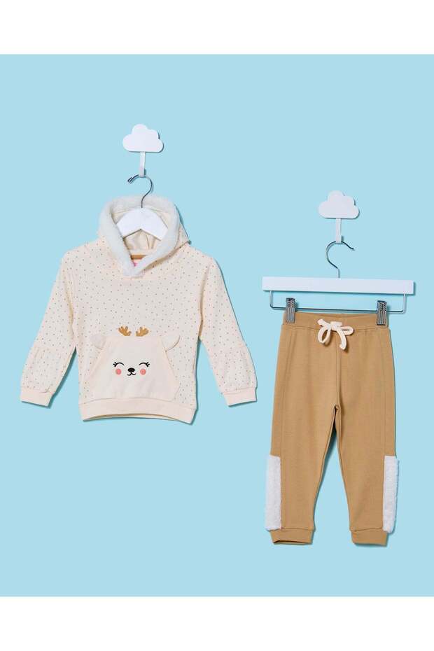 Infant Girls Brown And Beige Jogger Set (2 Piece)