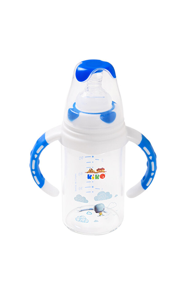 GLASS FEEDING BOTTLE WITH HANDLE 120ML-Blue