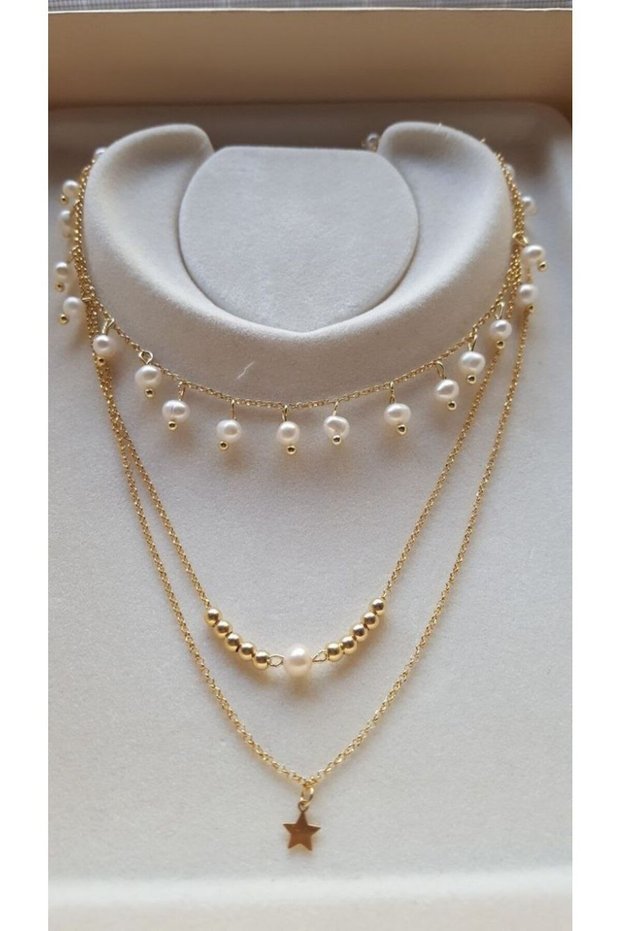 3-Piece Gold Color Pearl Chain Star Model Women's Necklace