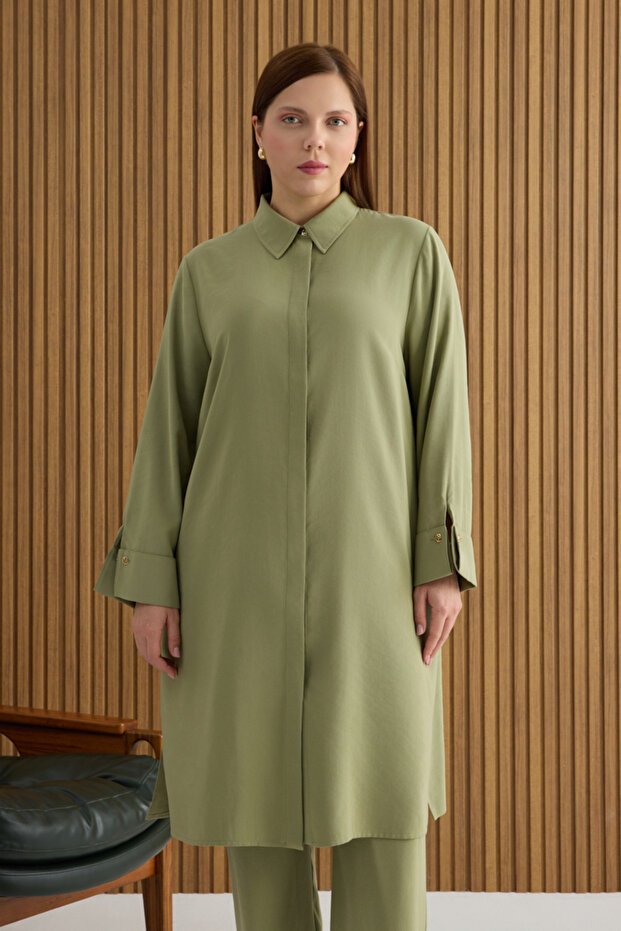 Haki Koza Kol Düğmeli Tunik - 3