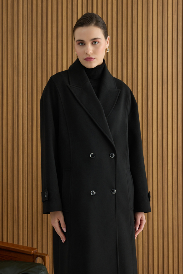 معطف أسود بأزرار على الجهتين كابا - 4