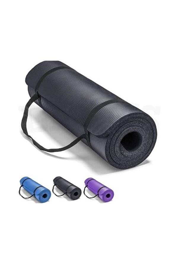 Non-Slip Yoga Mat 10mm with Strap, Home Workouts - Black