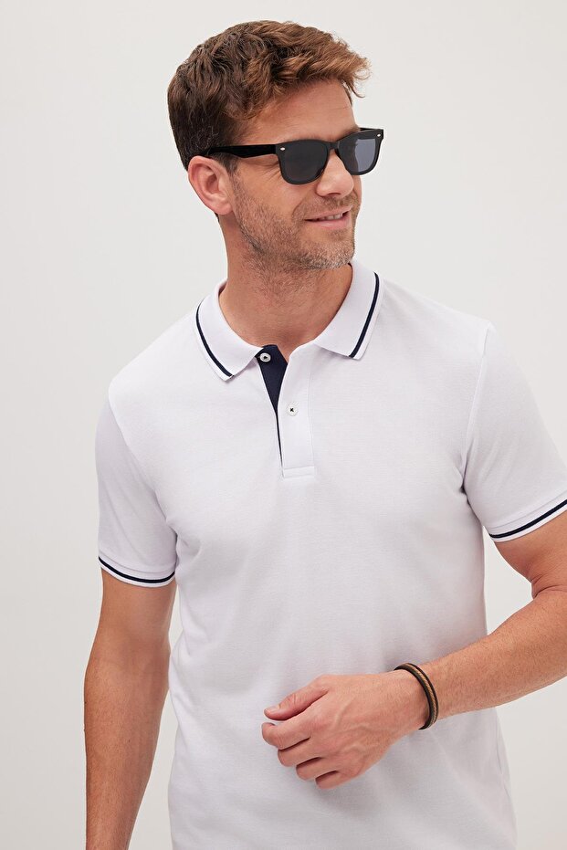 Men's Slim Fit Slim Fit 100% Cotton Soft Texture Cool-keeping Fabric Plain Pique White Polo Collar T-Shirt