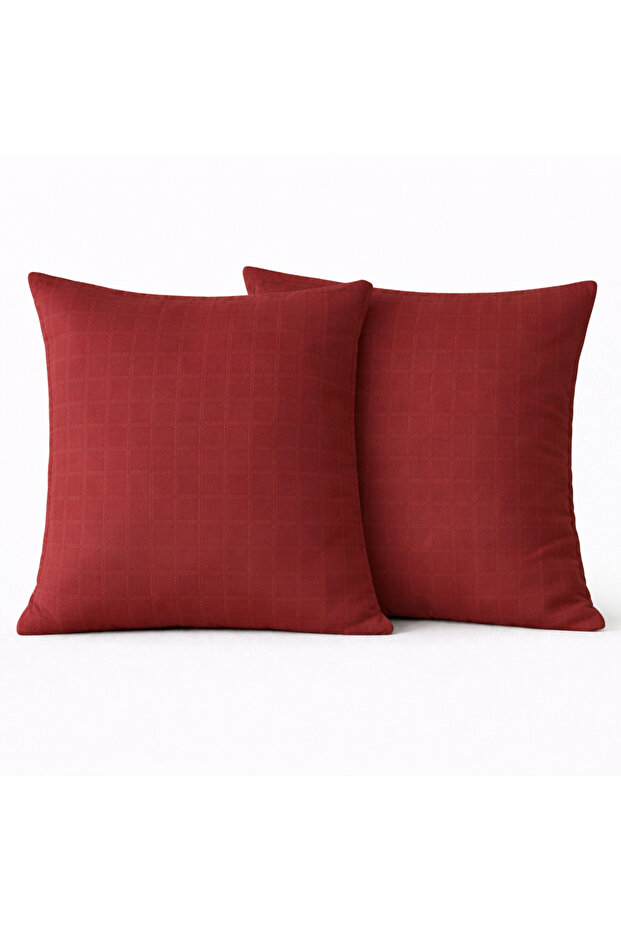 Decorative Throw Pillow 100% Cotton 40X40 cm Checkered Satin Burgundy (2 Pieces)