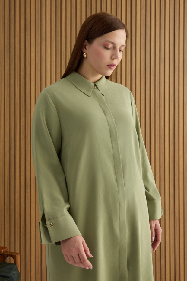 Haki Koza Kol Düğmeli Tunik - 2