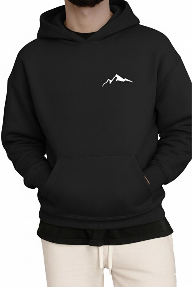 Men's Black Mountain Printed Hooded Sweatshirt
