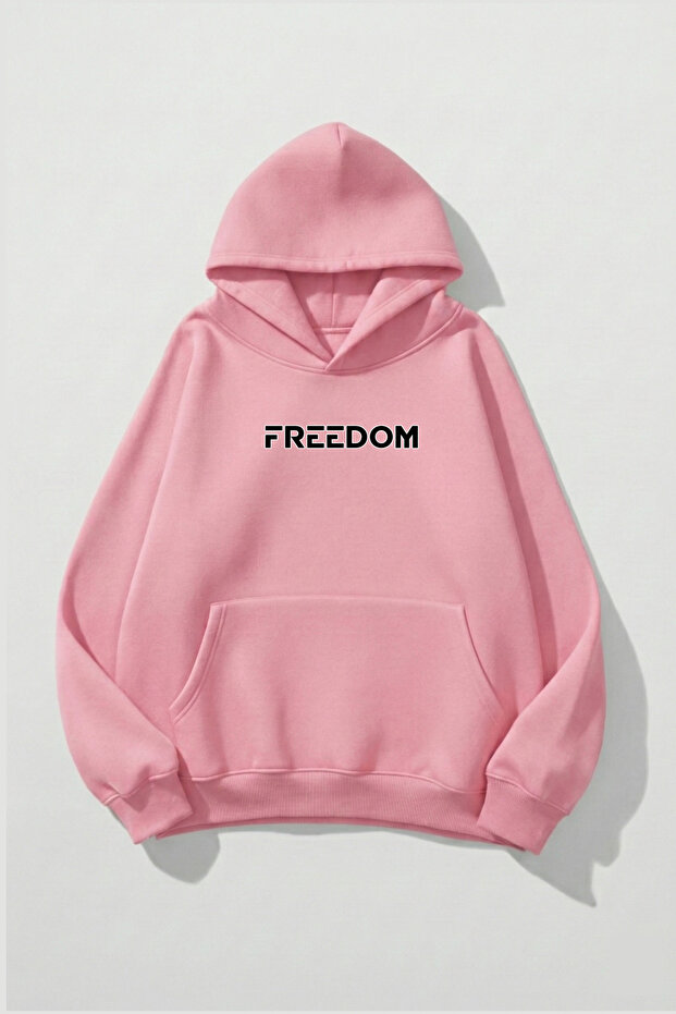 Unisex Soft Textured Freedom Printed Design Oversized 3 Thread Hoodie Sweatshirt