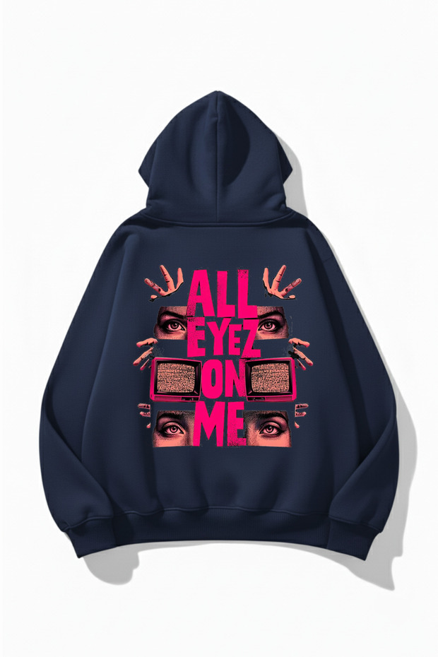 Unisex Soft Textured All Eyez Me Printed Design Oversized 3 Thread Hoodie Sweatshirt