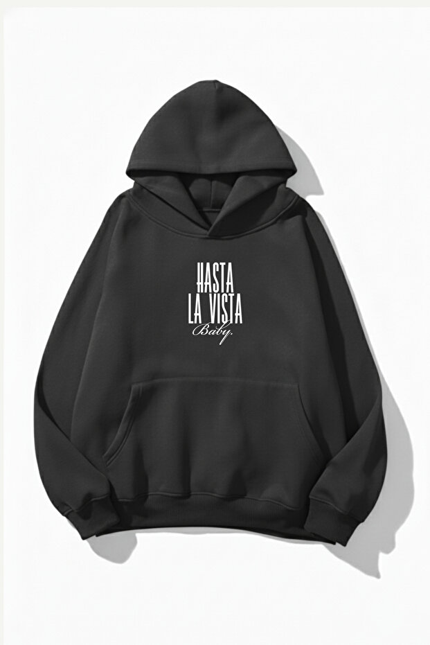 Unisex Soft Textured Hastala Vista Baby Printed Design Oversized 3 Thread Hoodie Sweatshirt