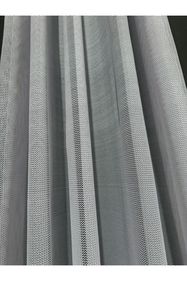 Lead-Colored Honeycomb Mesh Tulle Curtain with Tight Pleats - Off-White