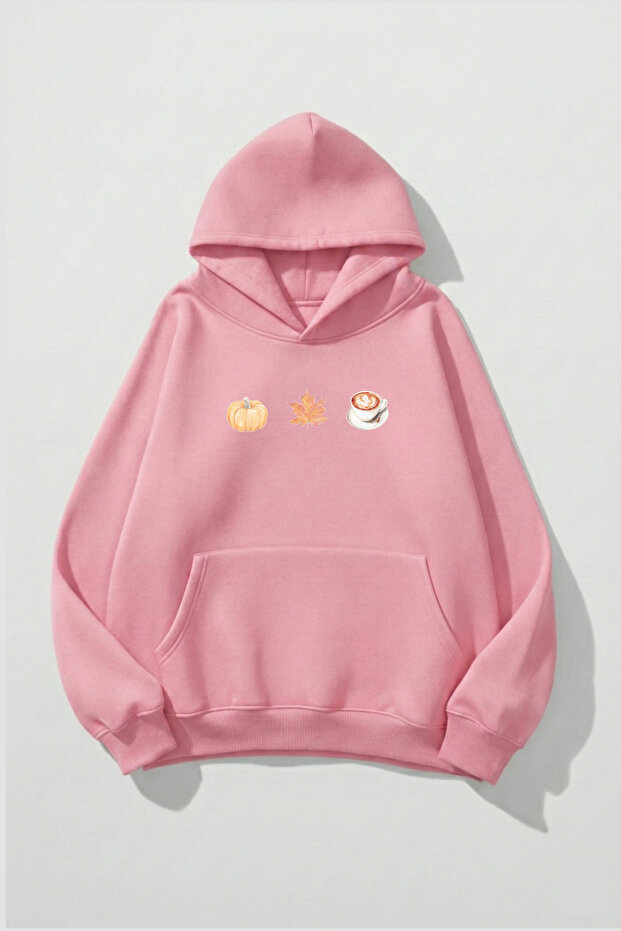 Unisex Soft Textured Pumpkin Spice & Cozy Vibes Printed Design Oversized 3 Thread Hoodie Sweatshirt