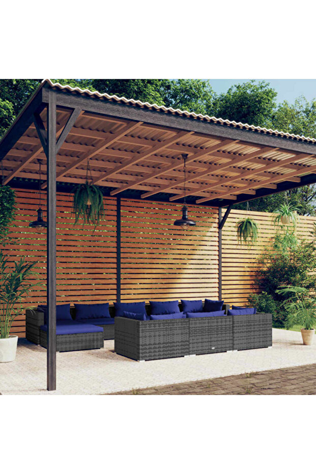 10 Piece Garden Lounge Set with Cushions Grey Poly Rattan