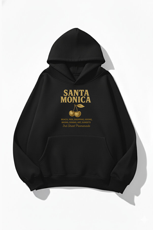Unisex Soft Textured Santa Monica Printed Design Oversized 3 Thread Hoodie Sweatshirt