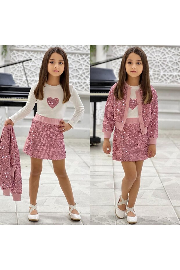 ŞORT ETEKLİ PULLU KIZ 3 LÜ TAKIM - 2
