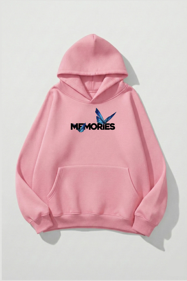 Unisex Soft Textured Butterfly Memories Printed Design Oversized 3 Thread Hoodie Sweatshirt