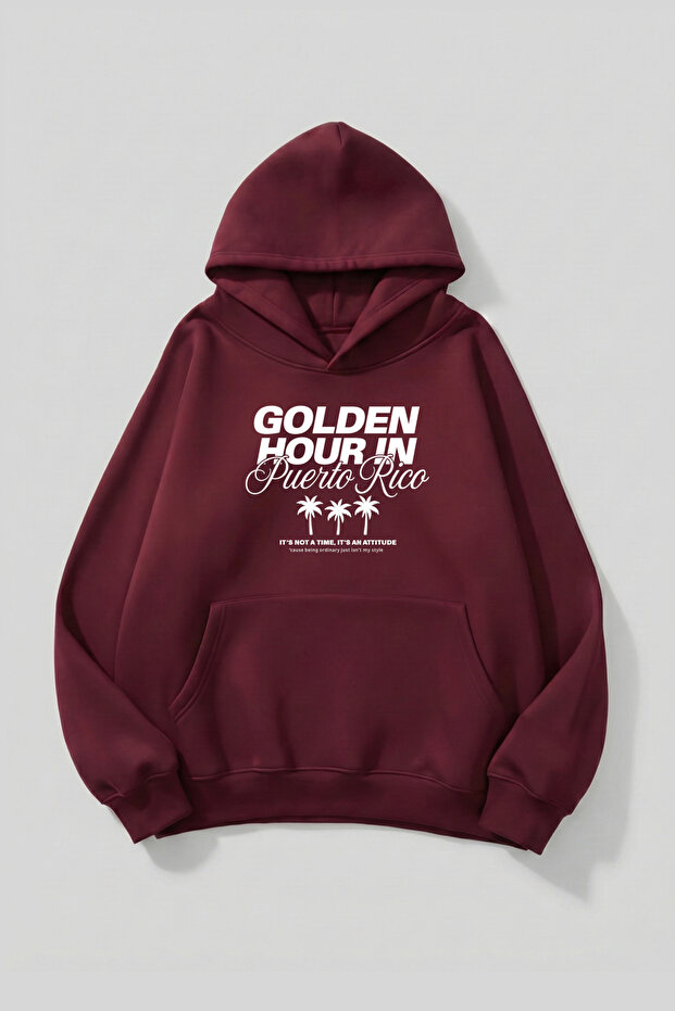 Unisex Soft Textured Golden Hour Printed Design Oversized 3 Thread Hoodie Sweatshirt
