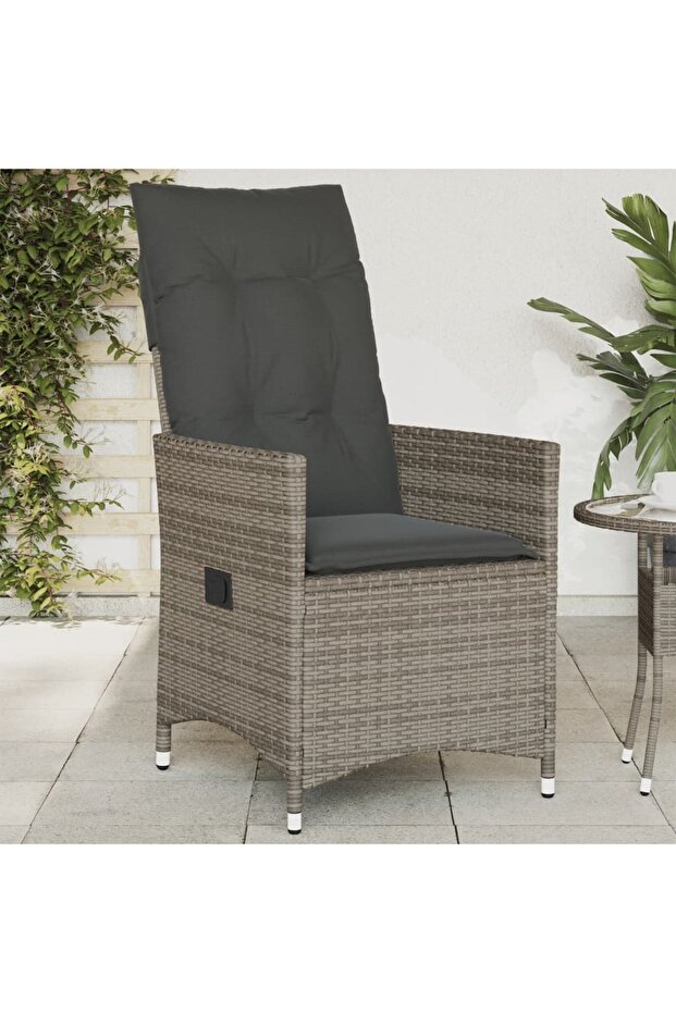 Reclining Garden Chair with Cushions Grey Poly Rattan