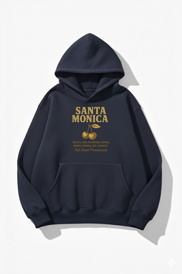 Unisex Soft Textured Santa Monica Printed Design Oversized 3 Thread Hoodie Sweatshirt