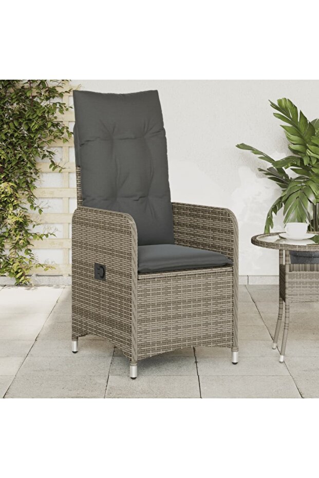 Reclining Garden Chairs 2 pcs with Cushions Grey Poly Rattan