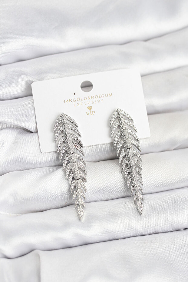 Brass Silver Color Herringbone Model Zircon Stone Women's Earrings