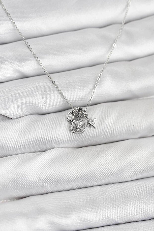 Brass Silver Color Minimal Charm Women's Necklace