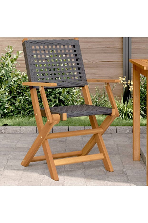 Garden Chairs 2 pcs Black Solid Wood Acacia and Poly Rattan