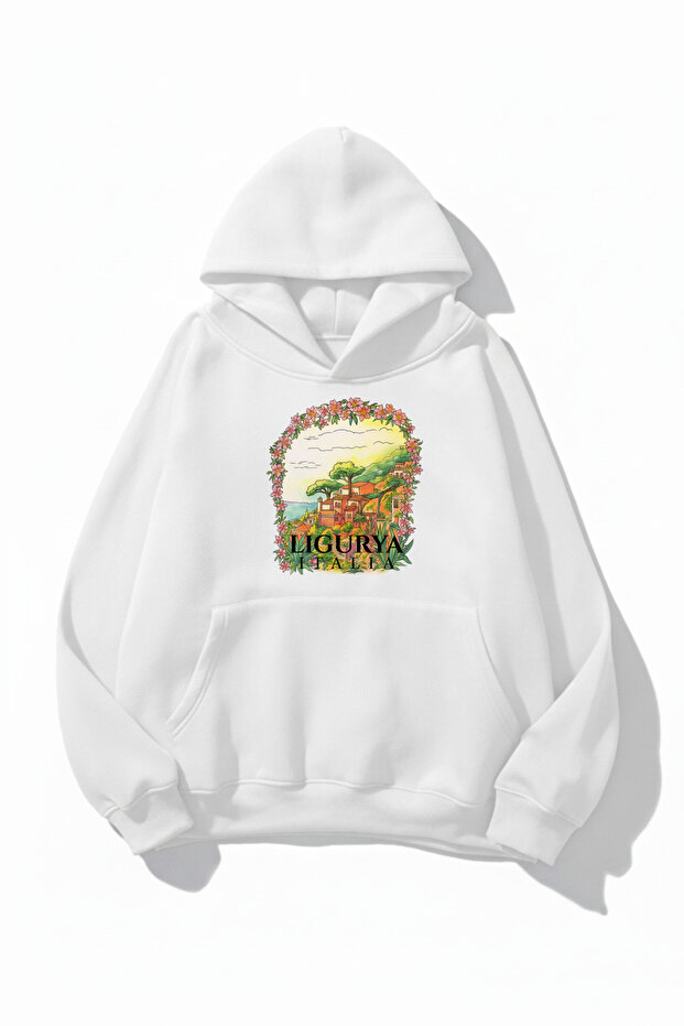 Unisex Soft Textured Italy Ligurya Printed Design Oversized 3 Thread Hoodie Sweatshirt
