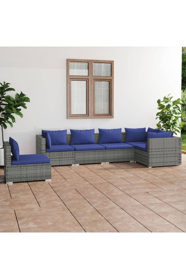 6 Piece Garden Lounge Set with Cushions Poly Rattan Grey