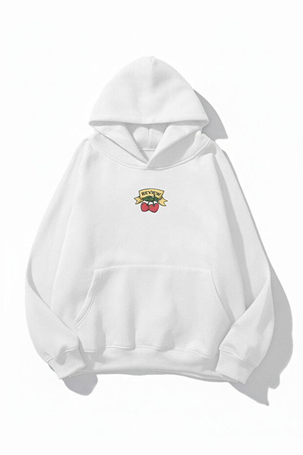 Unisex Soft Textured Review Cherry Printed Design Oversized 3 Thread Hoodie Sweatshirt