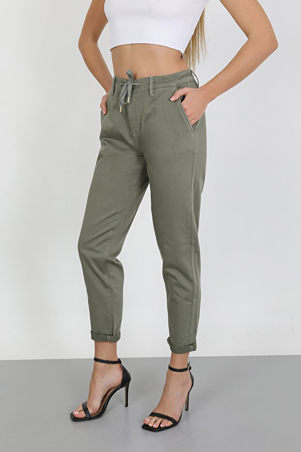 Kadın Kordonlu Örme Boyfriend Pantolon - 6