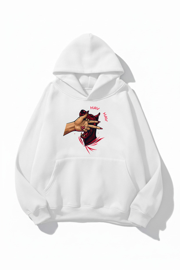 Unisex Soft Textured Hav Hav Printed Design Oversized 3 Thread Hoodie Sweatshirt