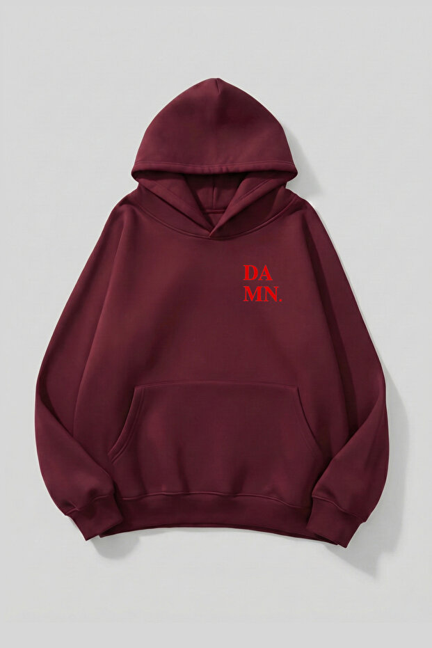 Unisex Soft Textured Damn. Printed Design Oversized 3 Thread Hoodie Sweatshirt