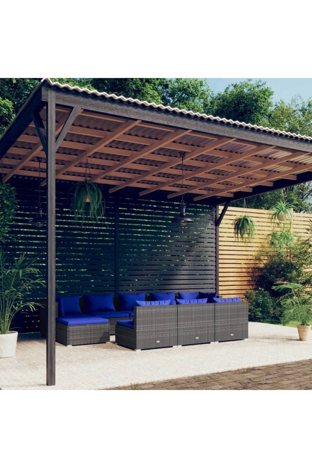 10 Piece Garden Lounge Set with Cushions Grey Poly Rattan
