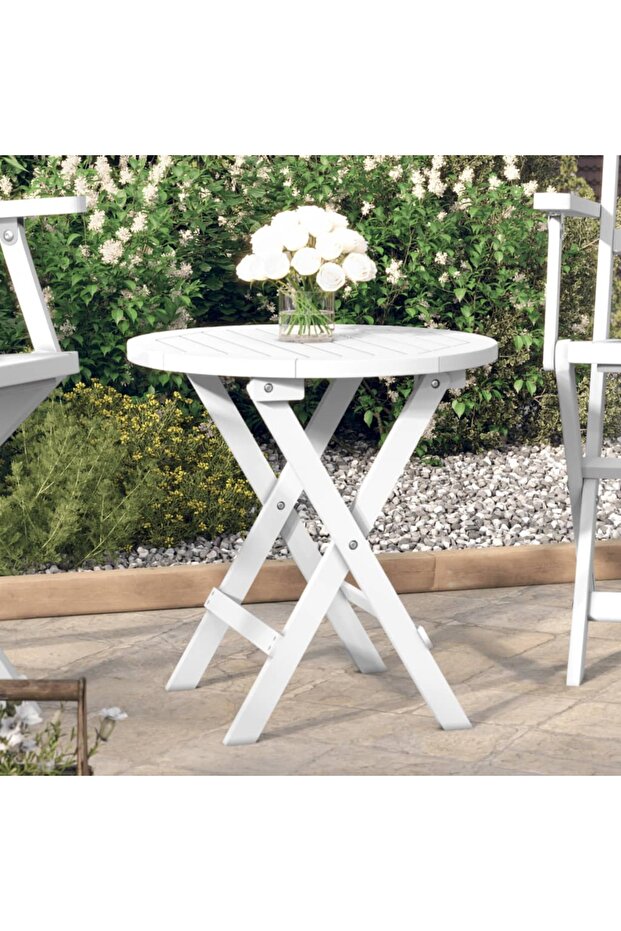 Folding Garden Table White Ø 46 cm Solid Wood Acacia