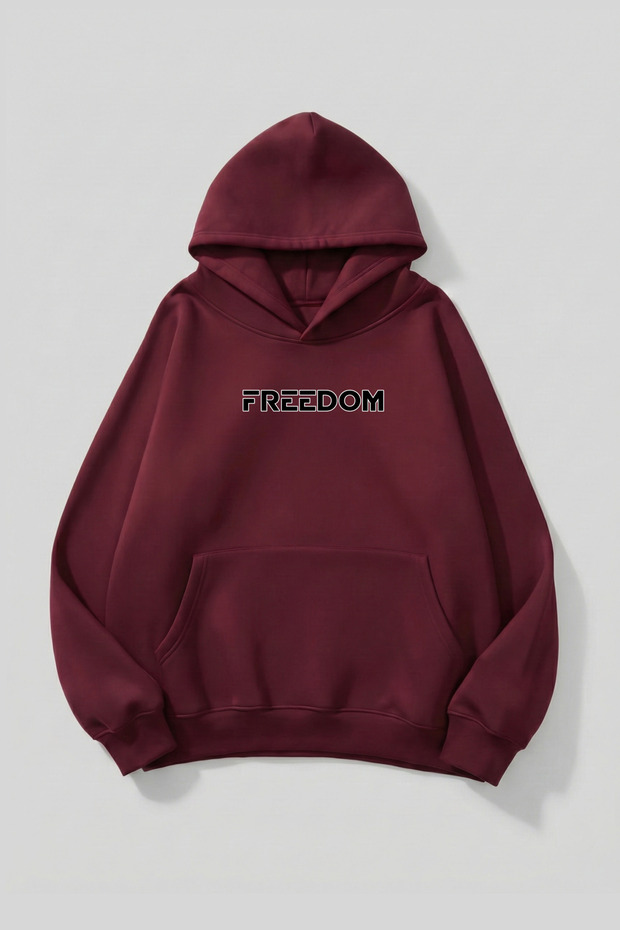 Unisex Soft Textured Freedom Printed Design Oversized 3 Thread Hoodie Sweatshirt